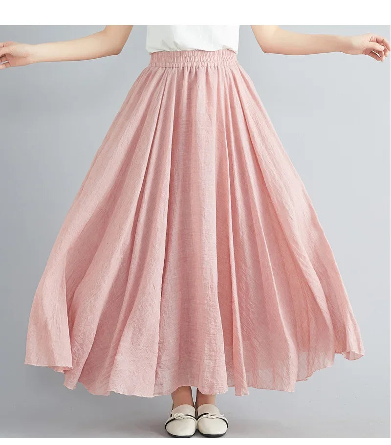 Valenzora | Fashion Cotton Linen Clothing Women's Skirts Maxi Y2K Elegant Beach Saia Ropa Mujer Casual Dress Boho Long Skirts Faldas Harajuku