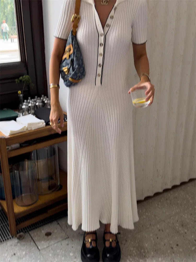 Valenzora | Maxikleid aus Patchwork-Strick mit Revers