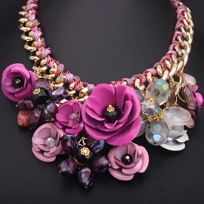 Valenzora | Vintage Jewelry Elegant Prom Party Beauty Pageant Wedding Gift Floral Blossom Flower Chunky Statement Necklace for Women Accessories