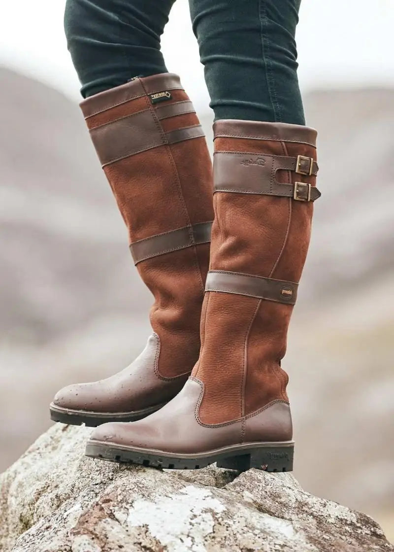 Valenzora | High-shaft outdoor boots with buckles - leather rain boots for women