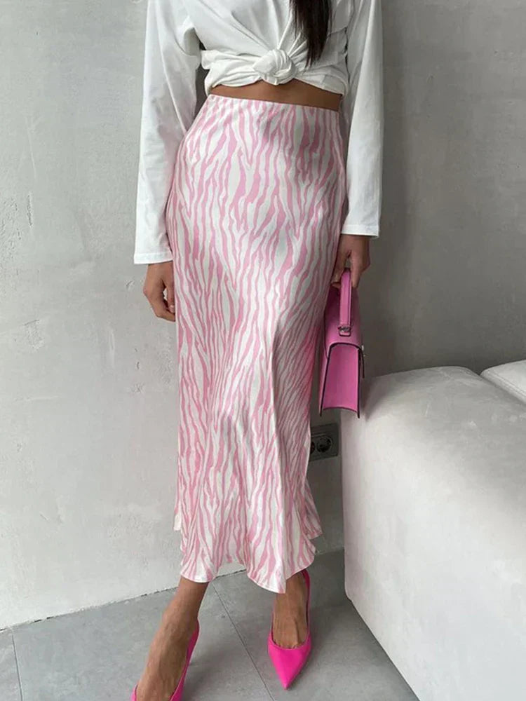 Valenzora | Summer Autumn Women's Elegant Midi Satin Skirts Printed High Waist Office Women's Bodycon Pencil Tight Skirt for Women