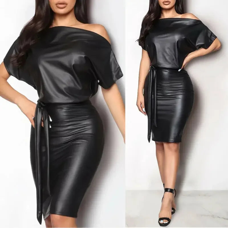 Valenzora | Off-the-shoulder faux leather dress