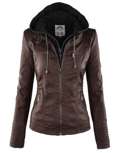Valenzora Faux Leather Coat | Women's Hooded Jacket: Basic PU Jacket