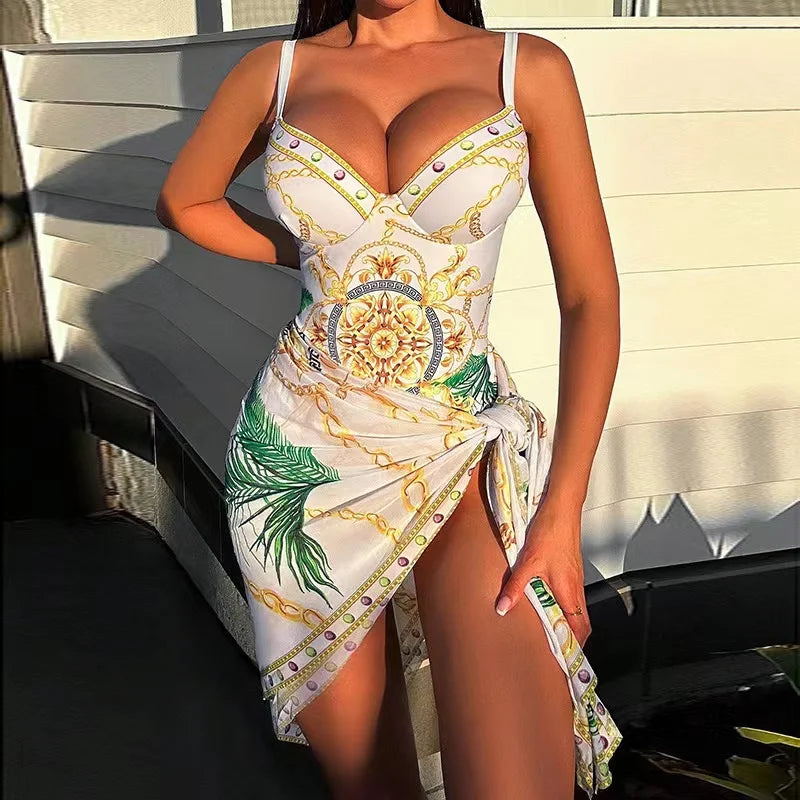 Valenzora | Luxury New Two Piece Women's Bikini Set Push Up Floral Print Bikini Strappy Bandage Swimwear Brazilian Biquini Swimsuit