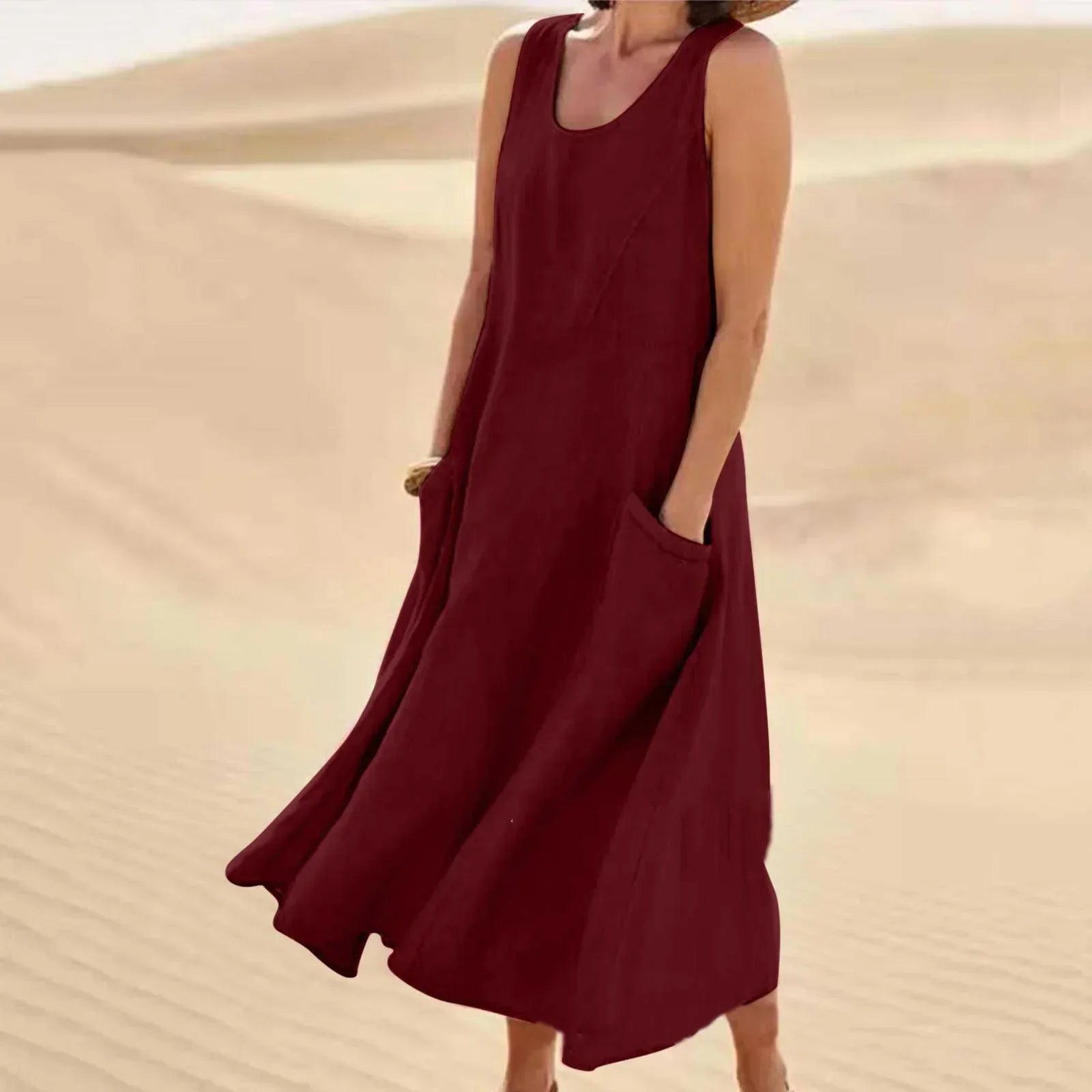 Valenzora | Sleeveless Linen Dress with Pockets for Women