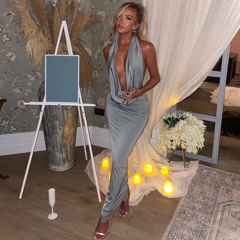 Valenzora – Sexy langes Kleid mit V-Ausschnitt und Neckholder für Damen