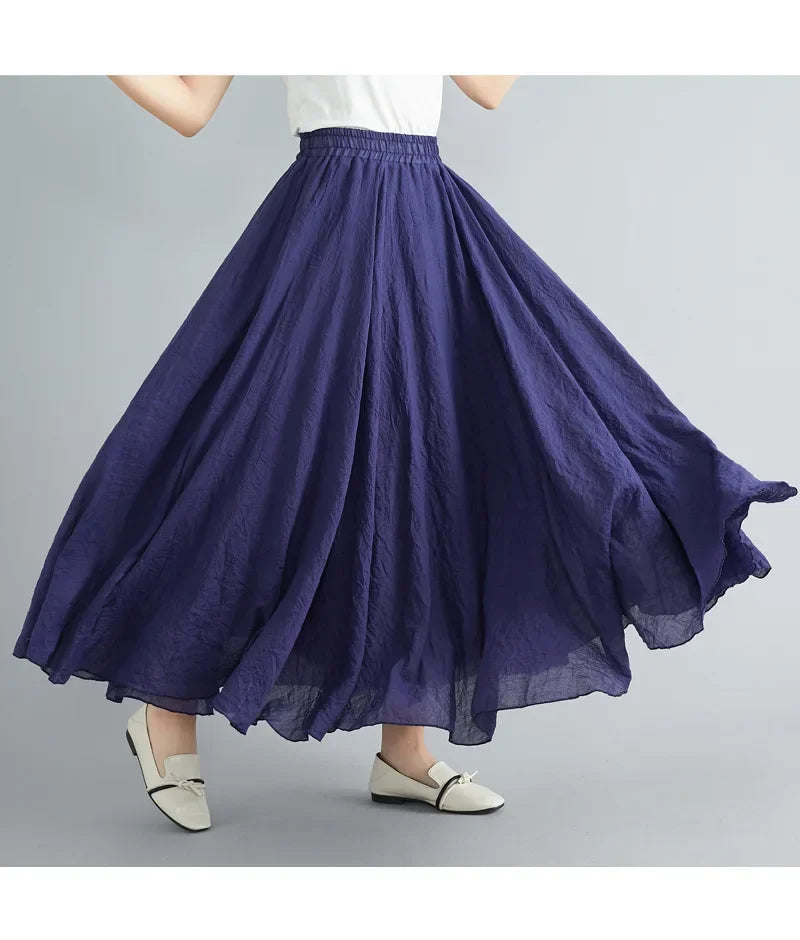 Valenzora | Fashion Cotton Linen Clothing Women's Skirts Maxi Y2K Elegant Beach Saia Ropa Mujer Casual Dress Boho Long Skirts Faldas Harajuku