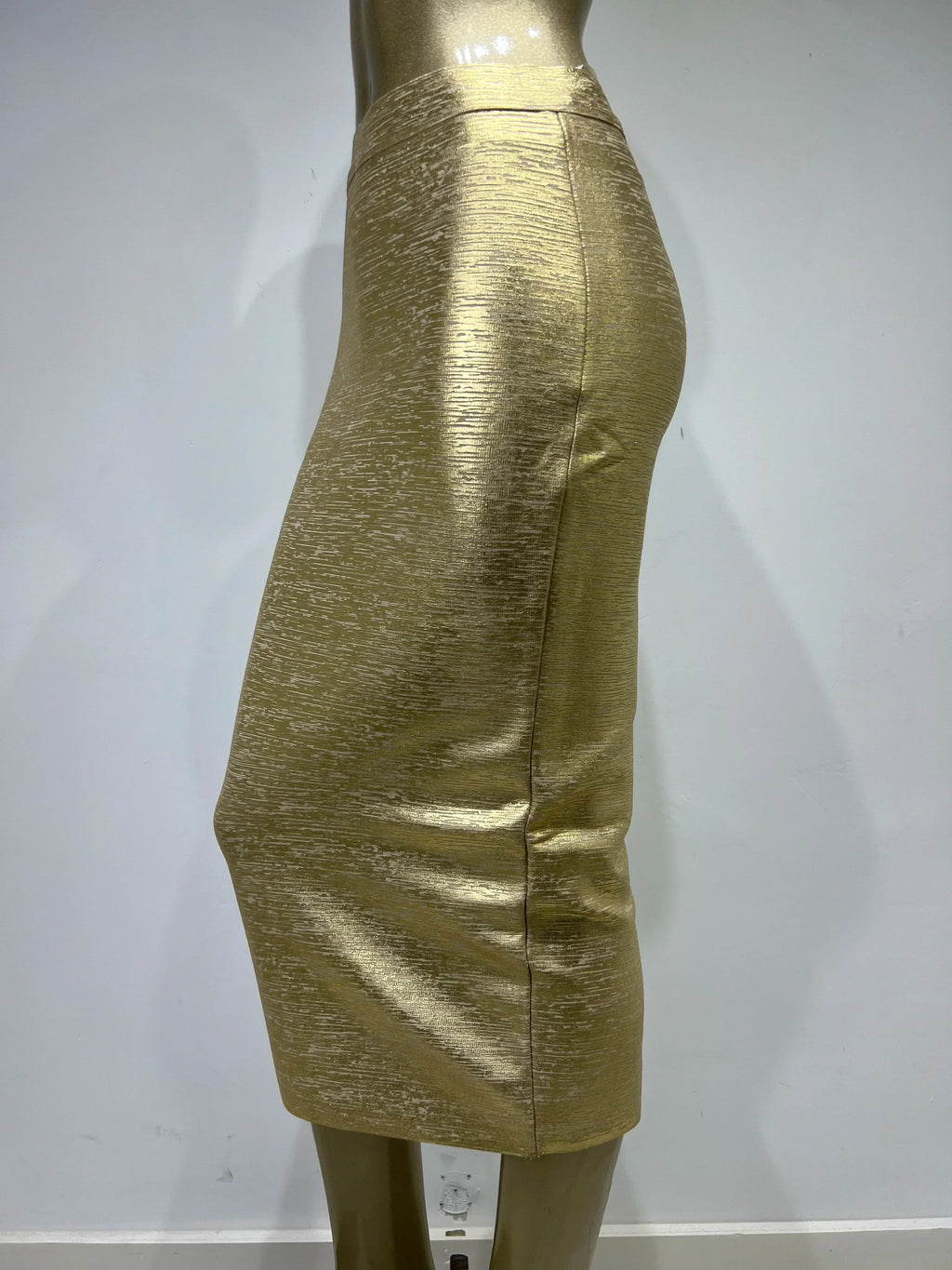 Valenzora | Women's Summer Skirt Sexy Silver Gold Bronzing Midi Bandage Skirt High Street Designer Slim Fit Solid Midi Pencil Skirt 78cm