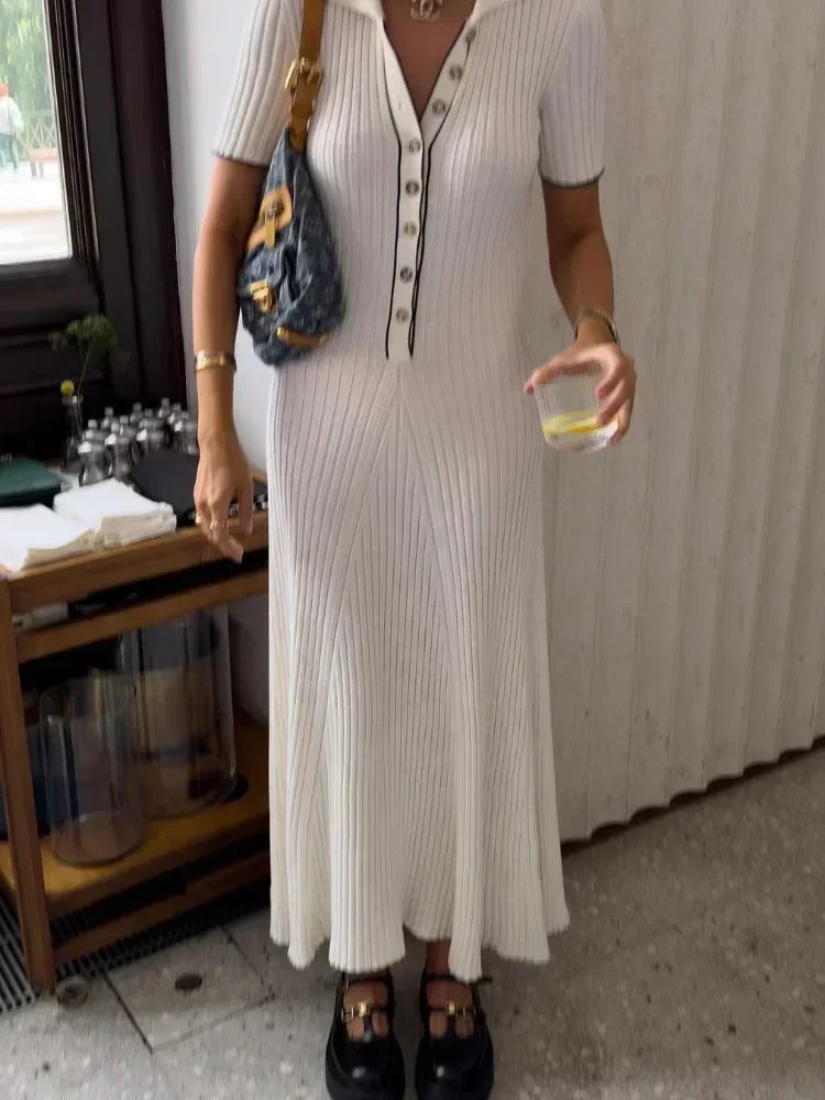 Valenzora | Maxikleid aus Patchwork-Strick mit Revers