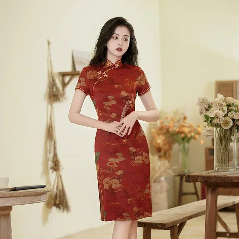 Valenzora | Cheongsam Qipao Mode Kleidung Lässig Elegant Ethnisch Vintage Kleid für Damen Streetwear Damenbekleidung Festlich Chinesisch