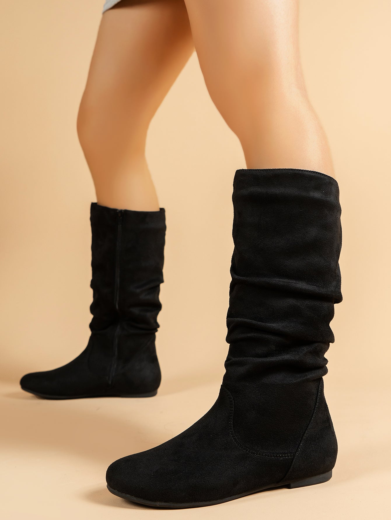 Valenzora | Women's Suede Boots with Side Zipper, Calf-Length, Spring Collection