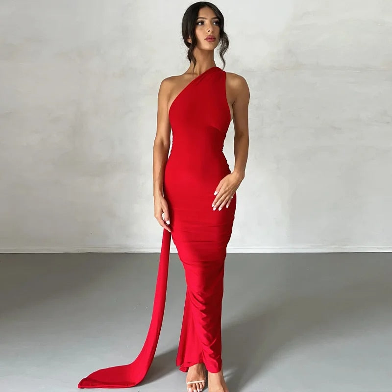 Valenzora | Elegant bodycon dress with a one-shoulder high back