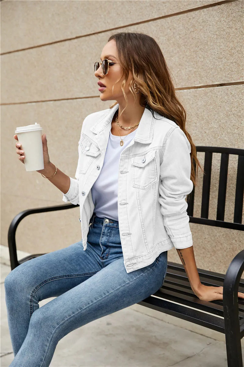 Valenzora | Long-sleeved, notched denim jacket with pockets