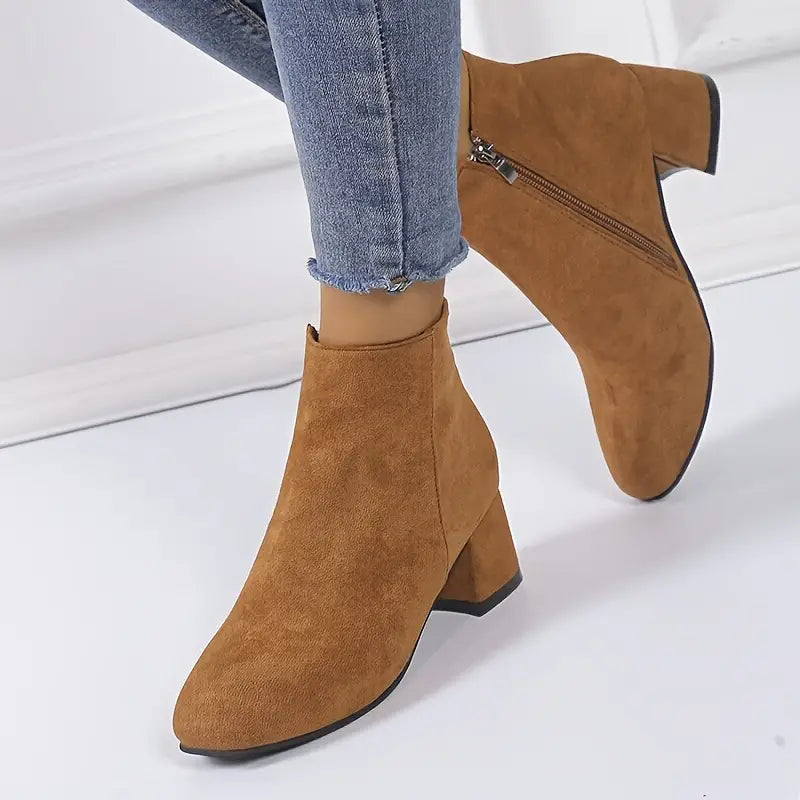 Valenzora | Solid color women's ankle boots with thick sole, casual ankle boots with side zip closure