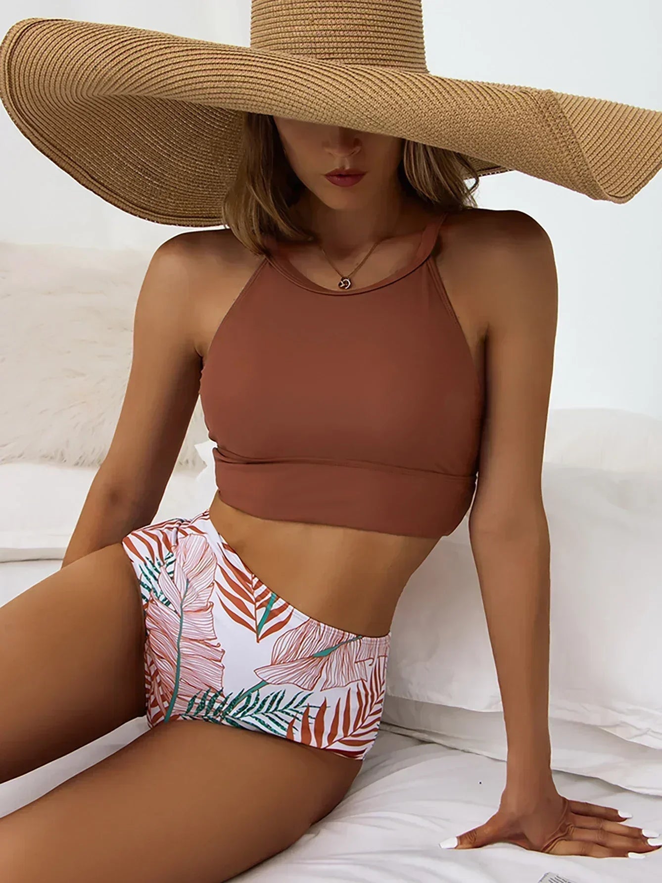 Valenzora | Women's High-Waisted Bikini Set with Tropical Design