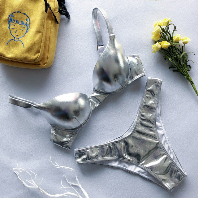 Valenzora | Glänzender Metallic Push-Up Bikini für Damen