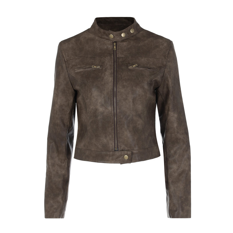 Valenzora | Vintage-Kunstlederjacke mit Reißverschlusstaschen