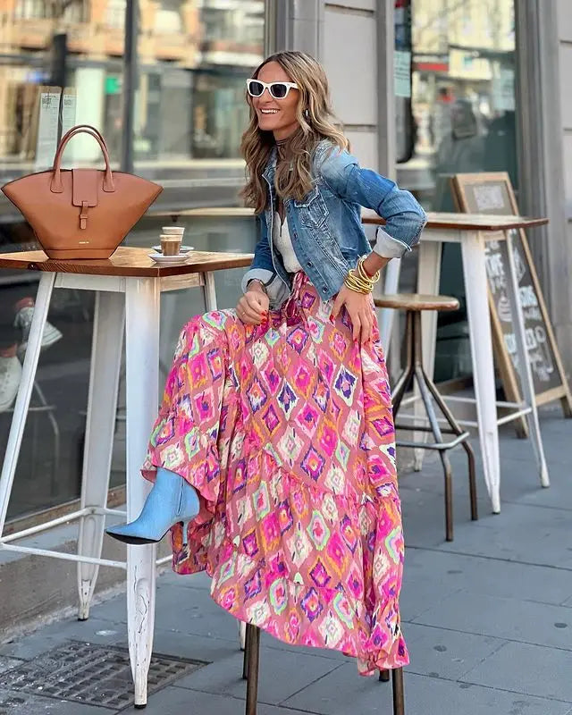 Printed A-line beach skirt