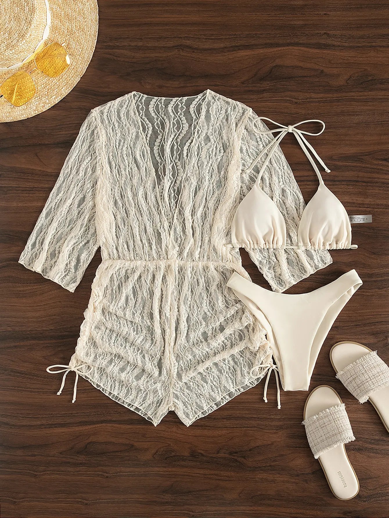Valenzora | 3-Piece Bikini Tropical Print Swimwear Halter Lace-Up Side Swimsuit Women's Bathing Suit Female Swimming Summer Beachwear