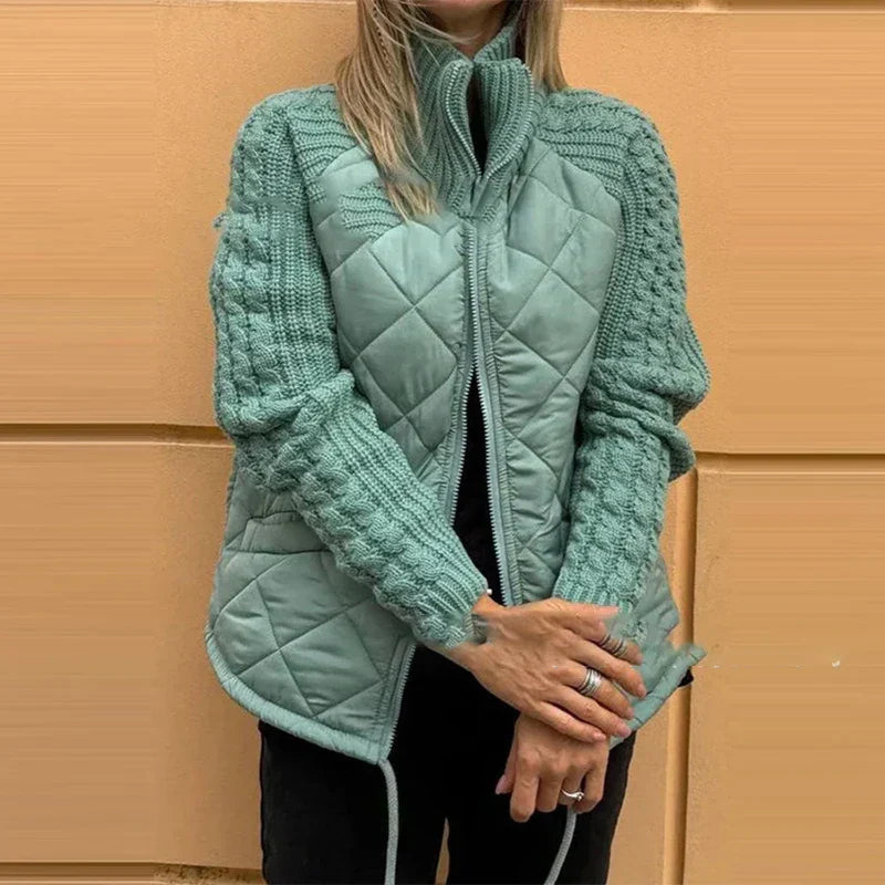 Valenzora | Fashionable quilted jacket with knitted sleeves for women