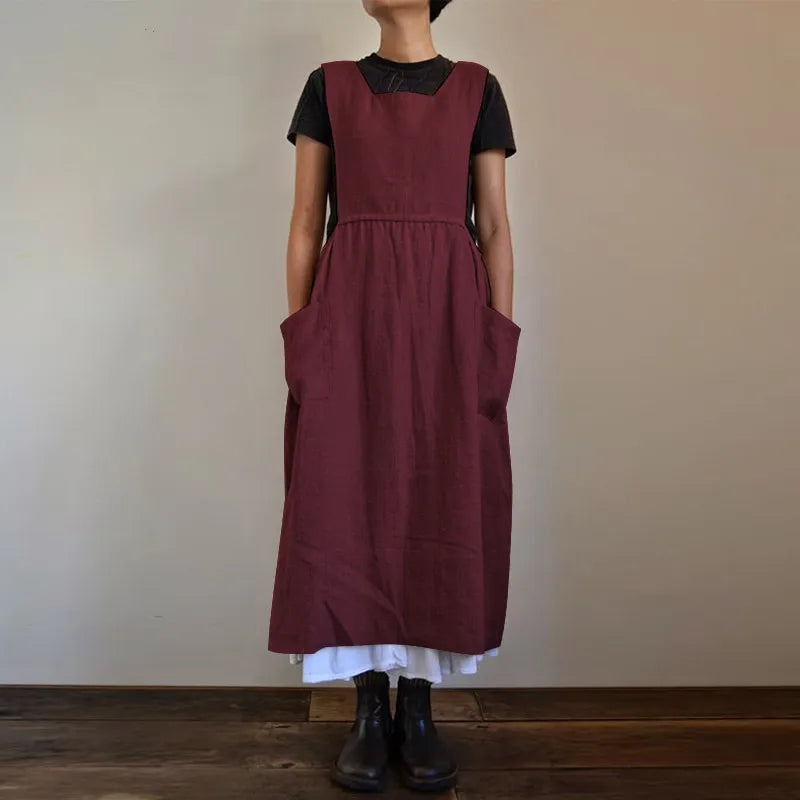 Valenzora | Linen and cotton blend pinafore dress with pockets for women, Pensacola