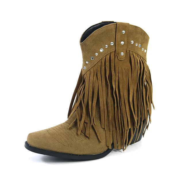 Valenzora | Cowboy ankle boots with fringe tassel