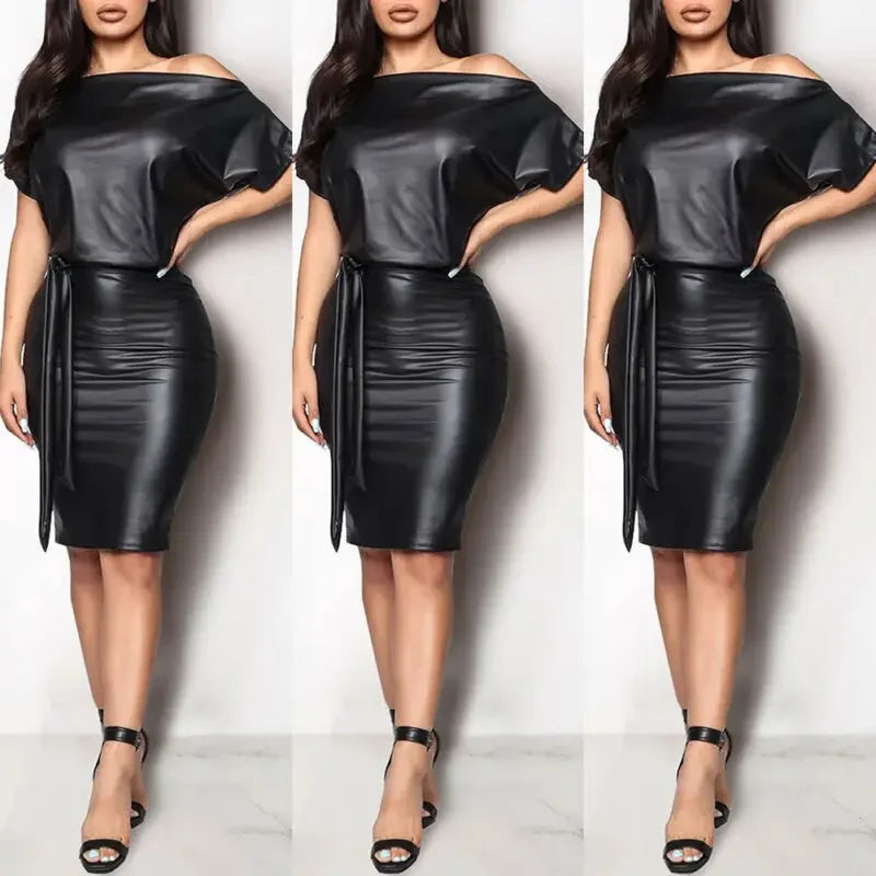 Valenzora | Off-the-shoulder faux leather dress