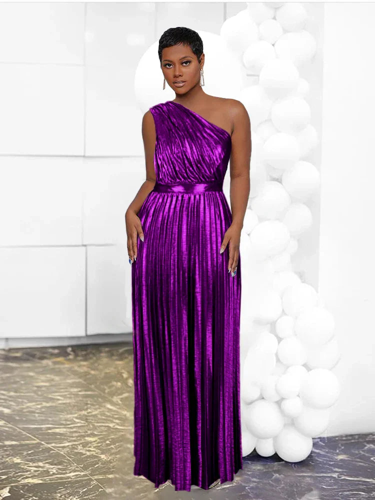 Valenzora | Elegant one-shoulder evening dress in metallic look