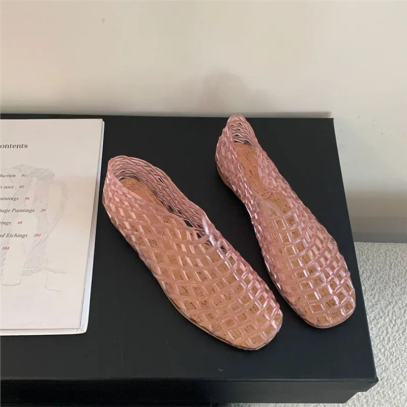 Valenzora | Summer Jelly Shoes Women's Fashion Transparent Mesh Hollow Out Beach Shoes Ladies Flat Sandals Coloured Round Toe Jelly Sandals