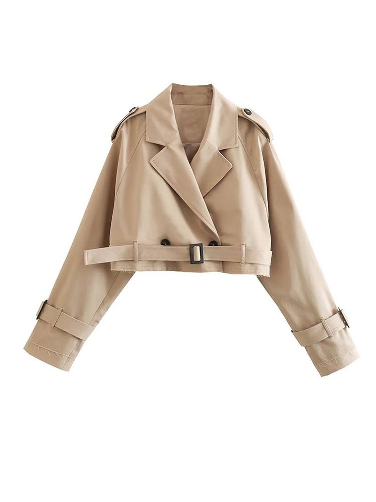 Valenzora - Short Beige Trench Coat For Stylish Appearances