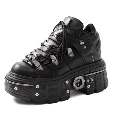 Valenzora | Women's Ankle Boots for Women, Thick Sole, Laces, Metal Decoration, Round Toe Platform Shoes, Ladeis Punk Gothic Sneakers