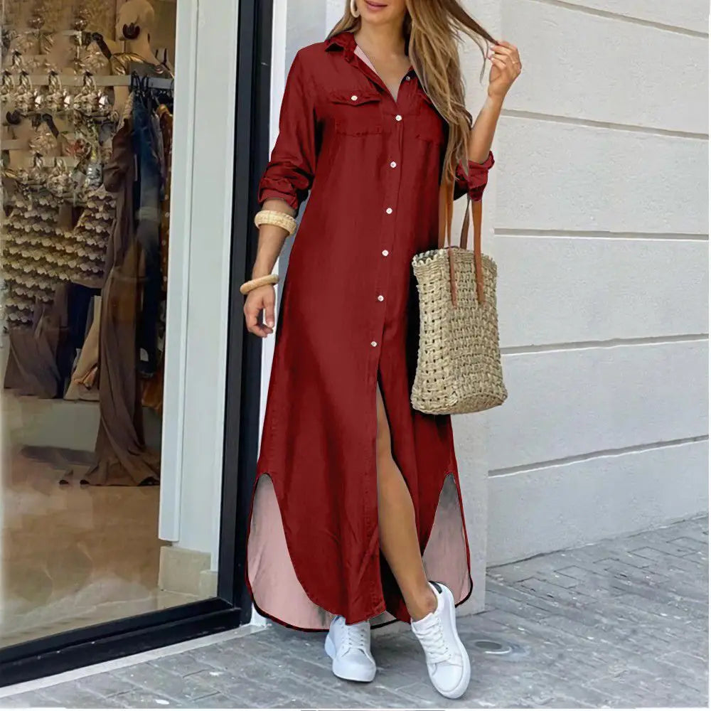 Valenzora | Langes lässiges Hemdblusenkleid