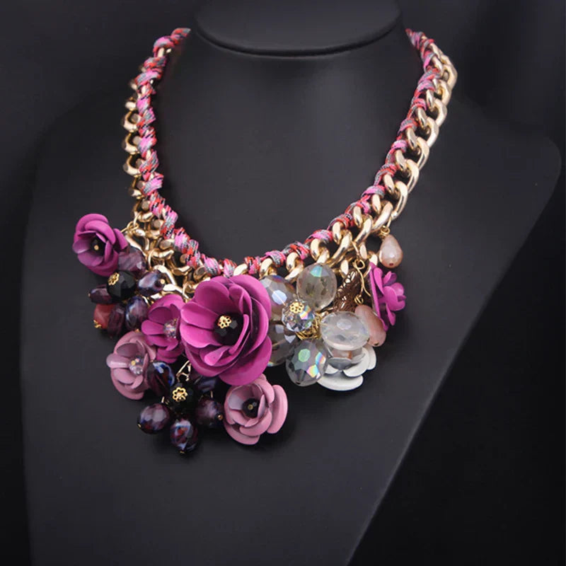 Valenzora | Vintage Jewelry Elegant Prom Party Beauty Pageant Wedding Gift Floral Blossom Flower Chunky Statement Necklace for Women Accessories