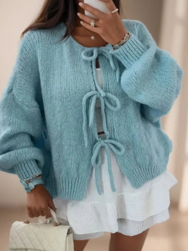 Valenzora | Damen Strickjacke mit Schleifenverschluss