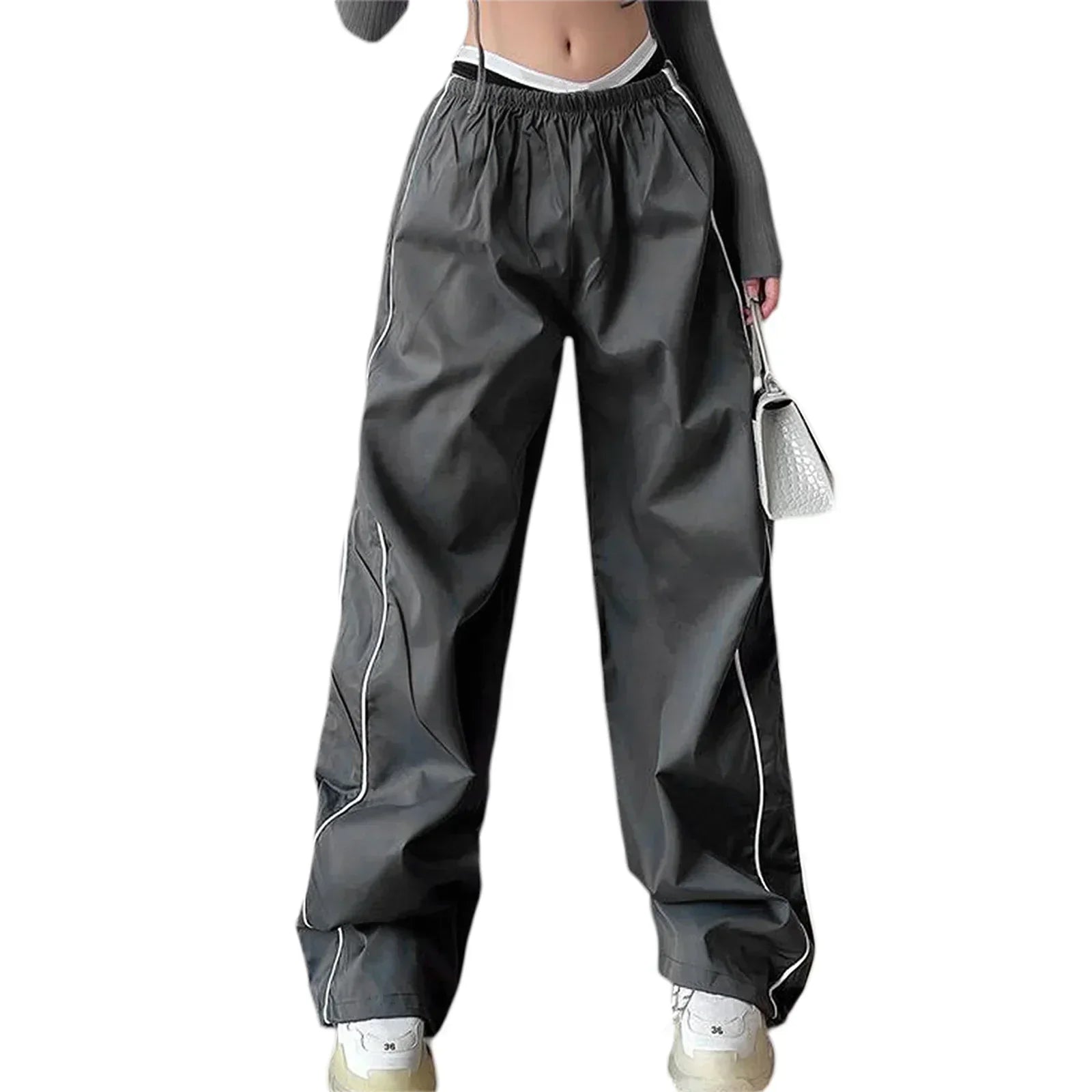 Valenzora | Women's Y2K Elastic Waist Cargo Pants Loose Solid Color Jogging Pants Tracksuit Bottoms with Pockets Streetwear