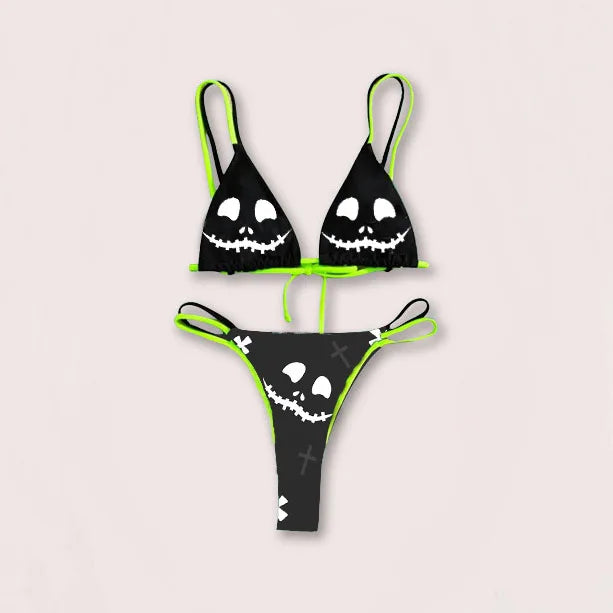 Valenzora | Sexy Gothic Bikini Damen Buchstaben Totenkopf Print Badeanzug Split Badeanzug High Waist Gothic Bikini Set Strand Outfits