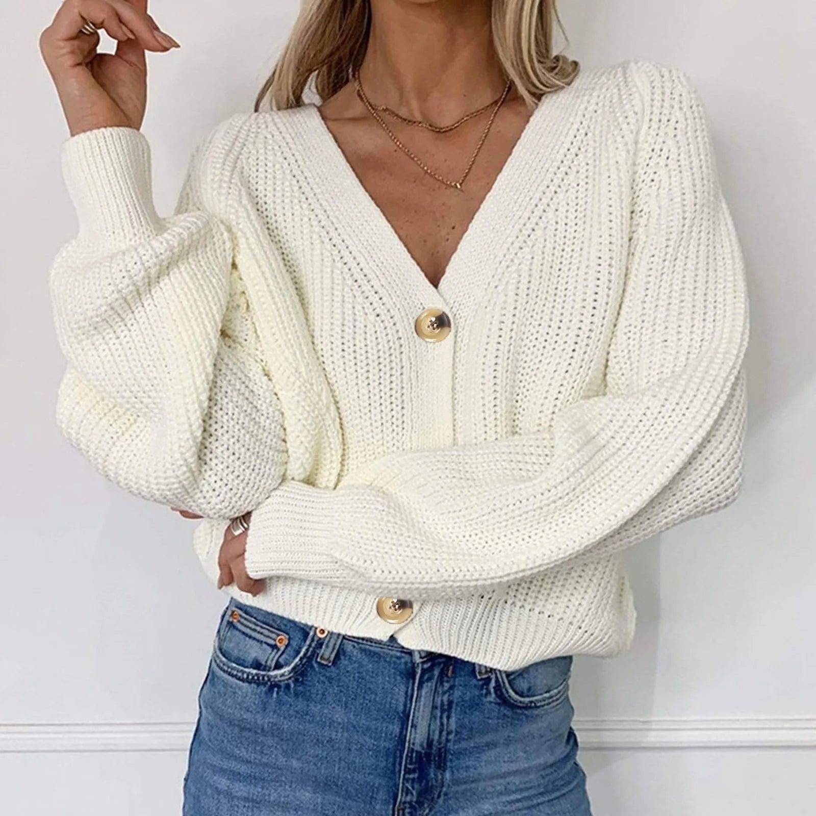 Valenzora | KNITTED CARDIGAN WITH V-NECK