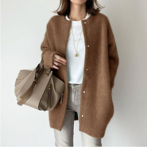 Valenzora Damen Strickjacke | Wollene Freizeitjacke für Damen: Lange Strickoberteile Oberbekleidung