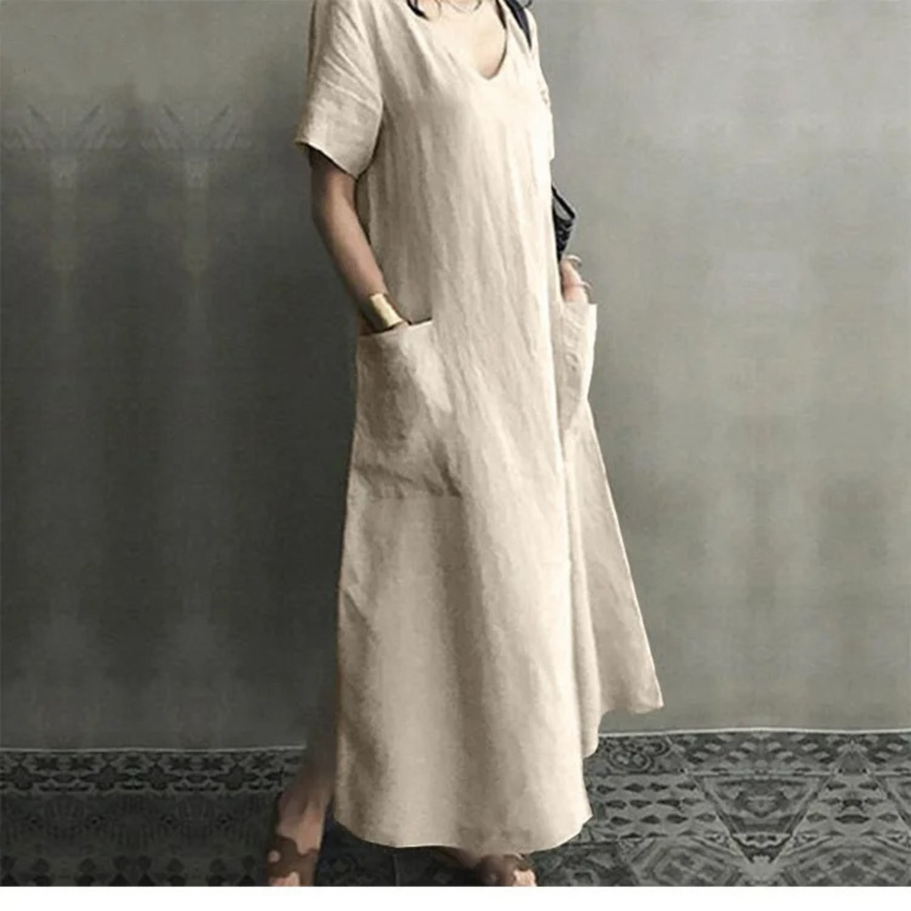 Valenzora | Slim, comfortable linen dress with V-neck