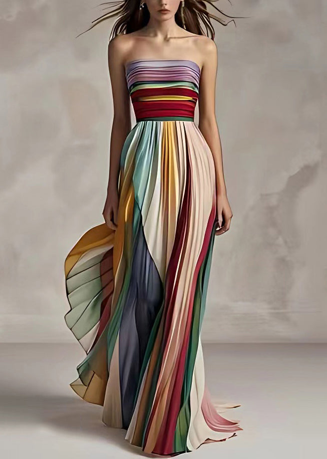 Valenzora | Fit Striped Cold Shoulder Ruched Long Sleeveless Dress
