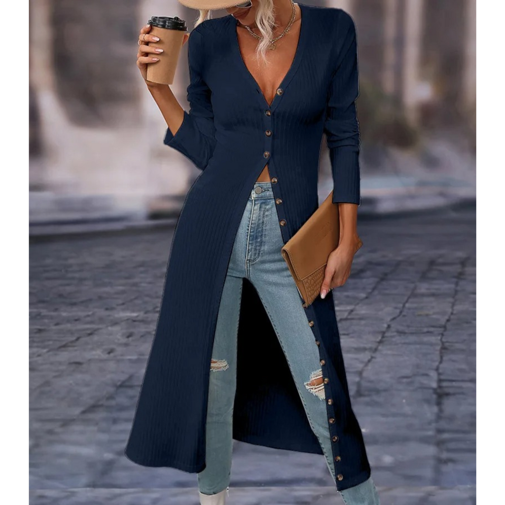 Valenzora | Fit V-neck With button Long summer jacket