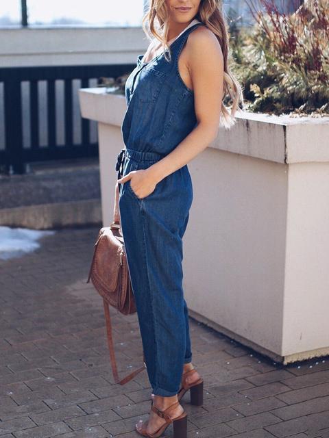 Valenzora | Slim sleeveless waist denim jumpsuit