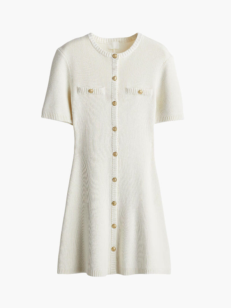 Valenzora | Geripptes Strickkleid mit Knöpfen und Brusttaschen