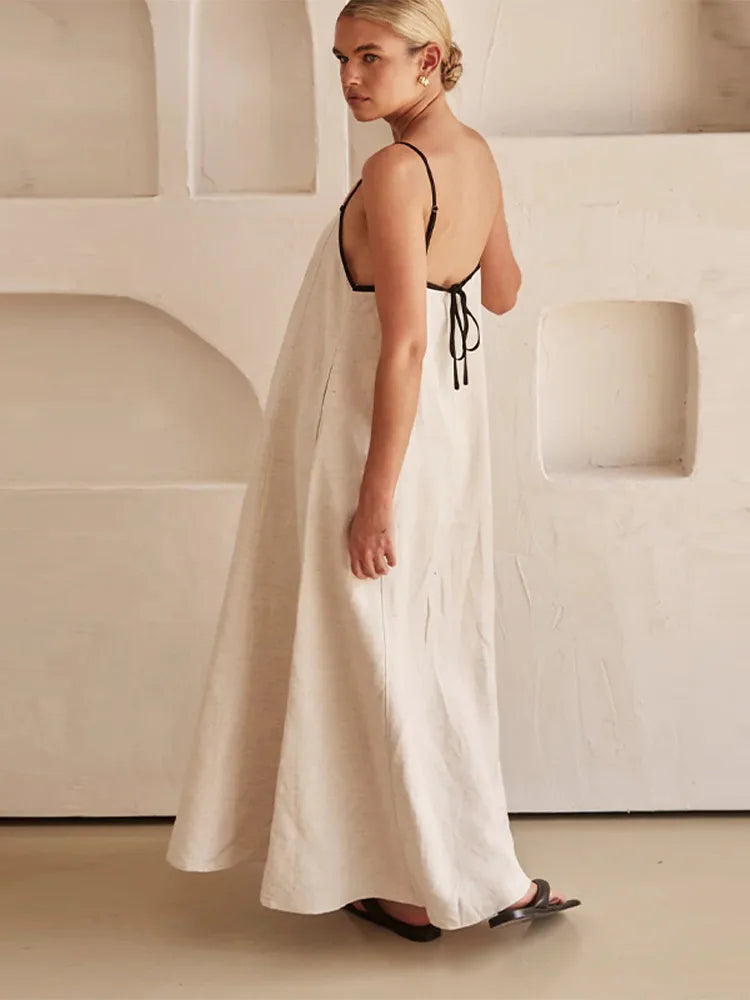 Valenzora | Elegantes Leinen-Baumwollkleid mit Rückenschlitz