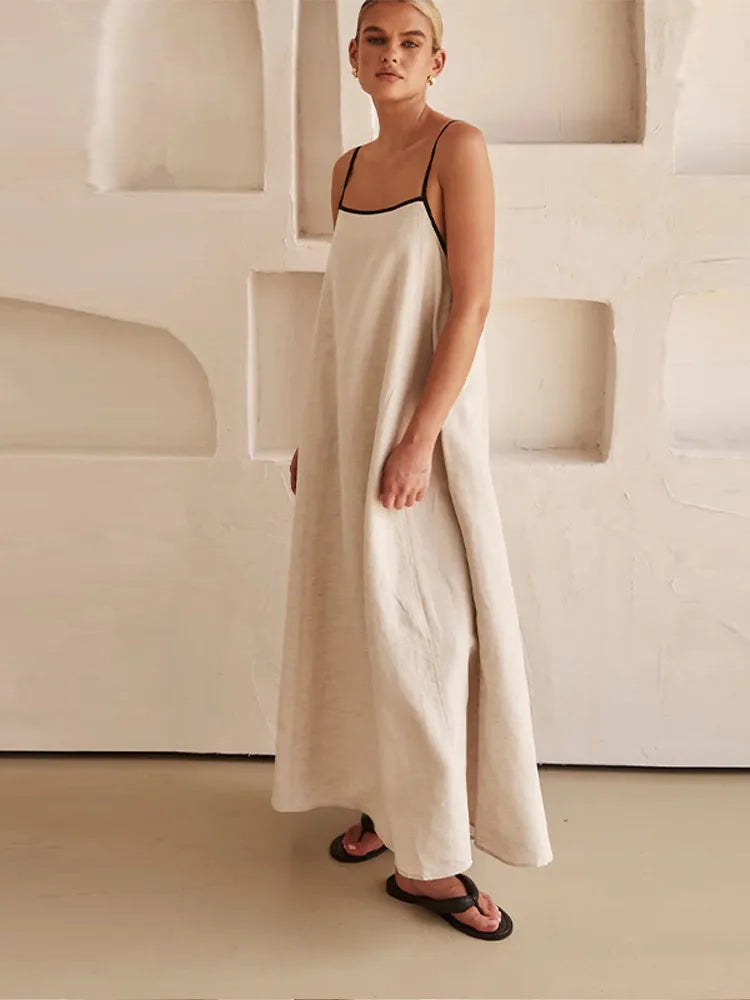 Valenzora | Elegantes Leinen-Baumwollkleid mit Rückenschlitz