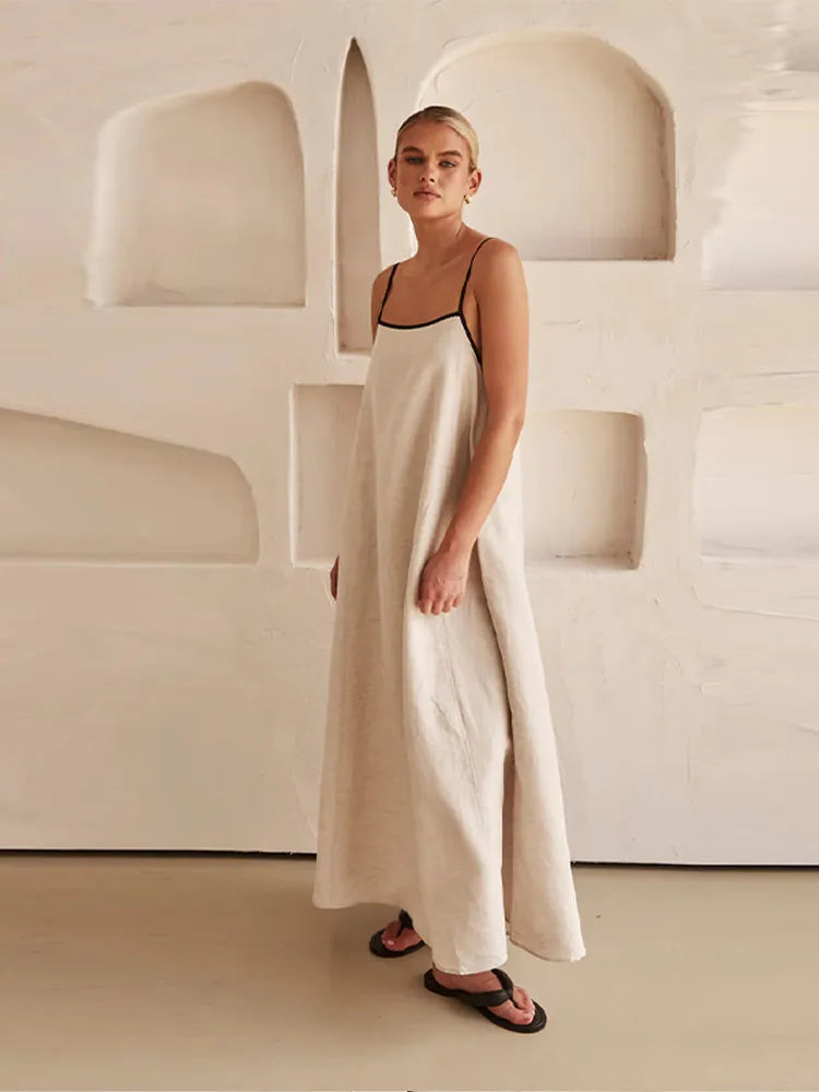 Valenzora | Elegantes Leinen-Baumwollkleid mit Rückenschlitz