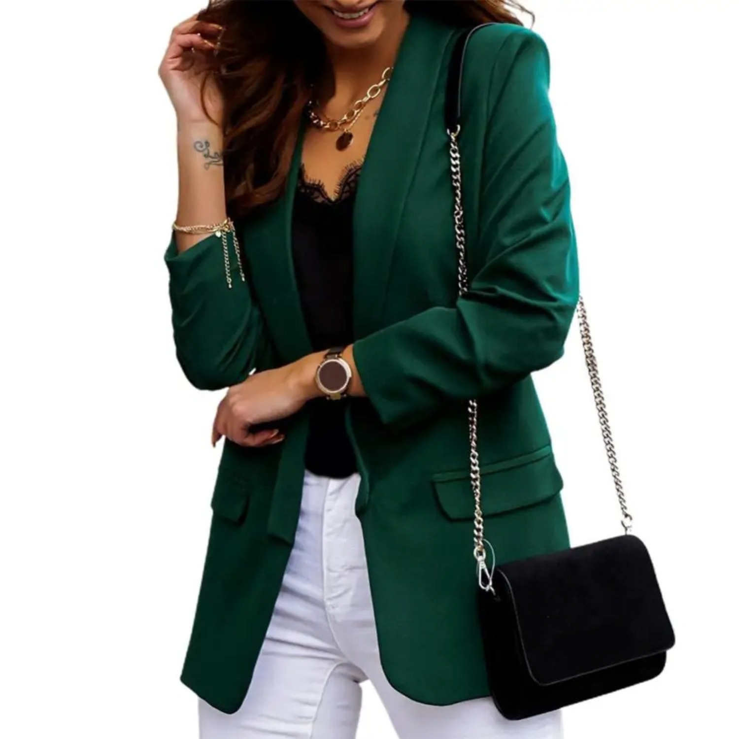Valenzora | Solid color jacket, modern women's blazer with lapels and long sleeves