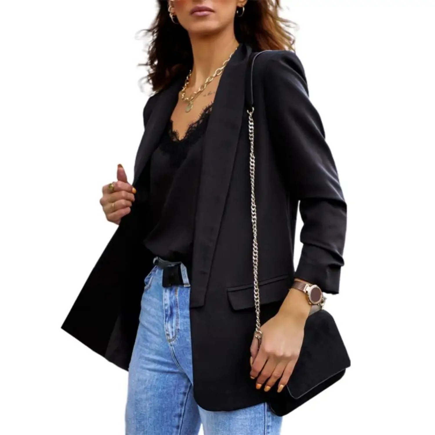 Valenzora | Solid color jacket, modern women's blazer with lapels and long sleeves