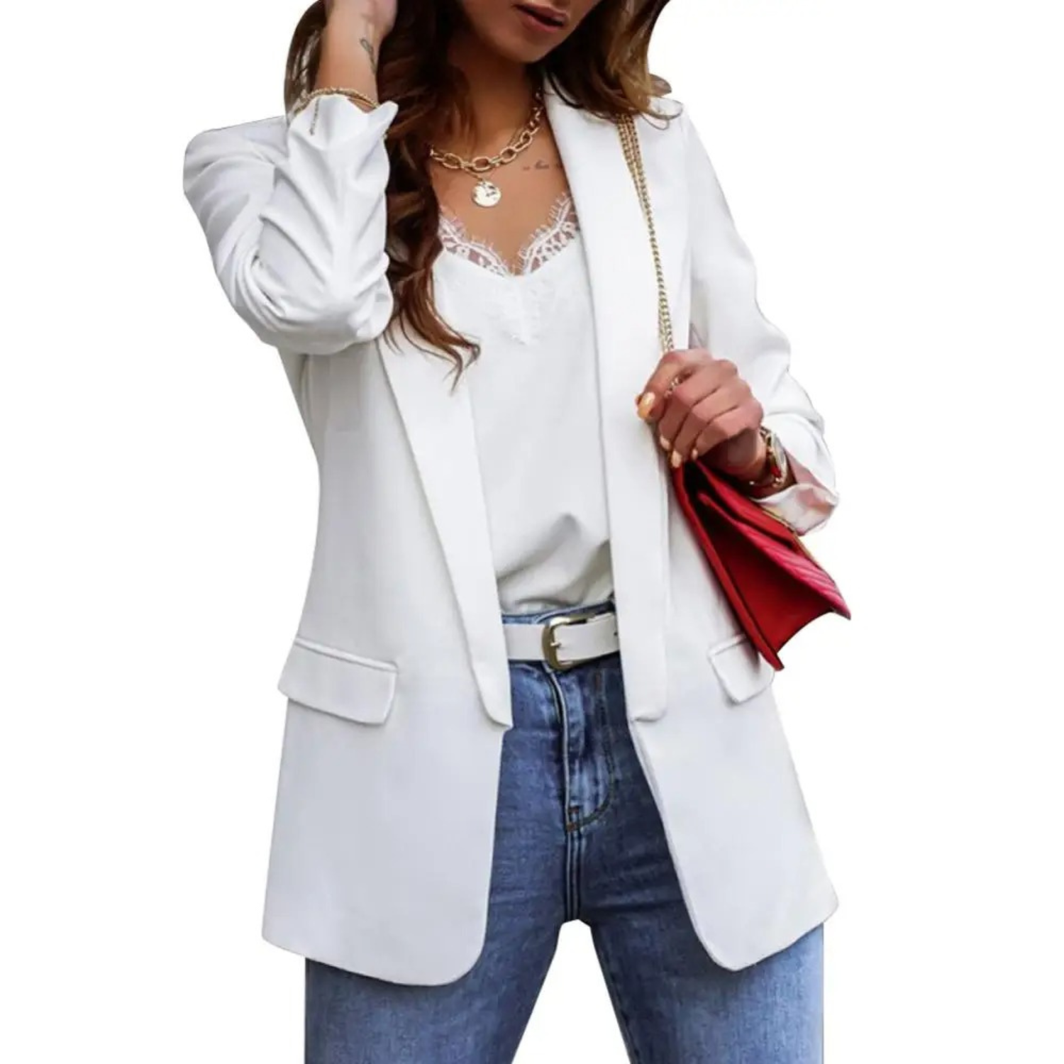 Valenzora | Solid color jacket, modern women's blazer with lapels and long sleeves