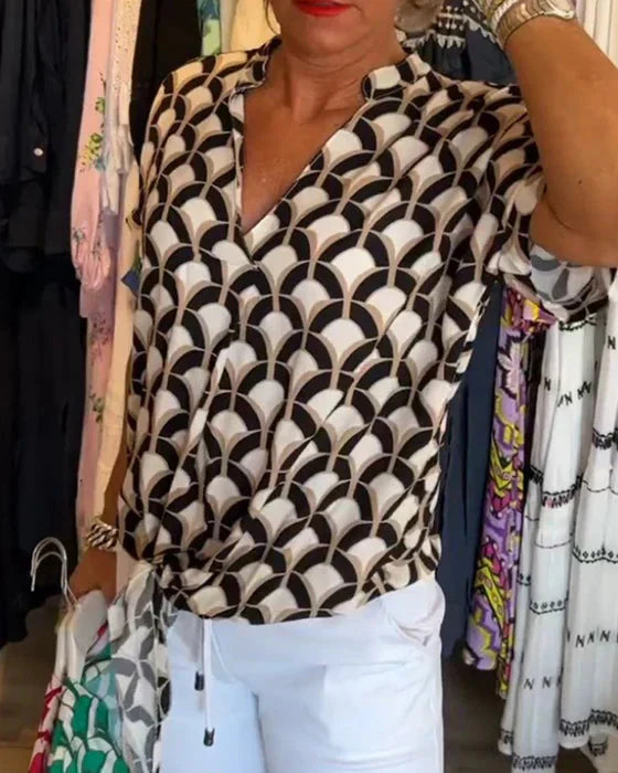 Valenzora | Top Women's Loose Fit V-Neck Short Sleeve Blouse